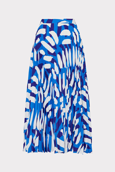 Otha Brushstroke Pleated Skirt Blue Multi Image 1 of 4