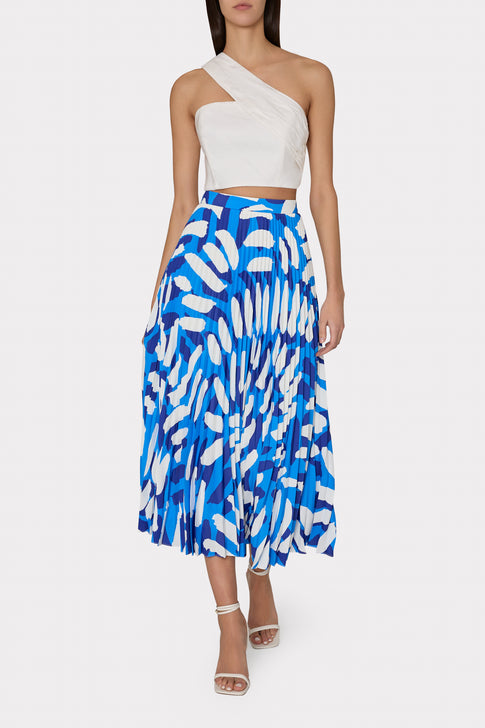 Otha Brushstroke Pleated Skirt Blue Multi Image 2 of 4