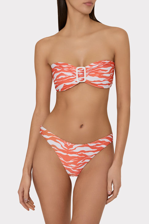 Margot Wild Stripes Bikini Bottom Coral/White Image 2 of 4
