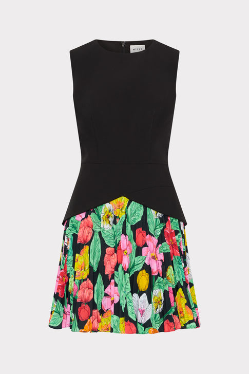 Haddy Tulip Rosette Pleated Mini Dress Black Multi Image 1 of 4