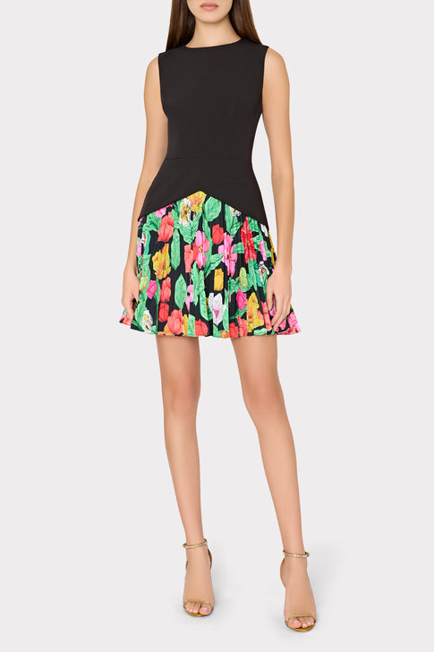 Haddy Tulip Rosette Pleated Mini Dress Black Multi Image 2 of 4