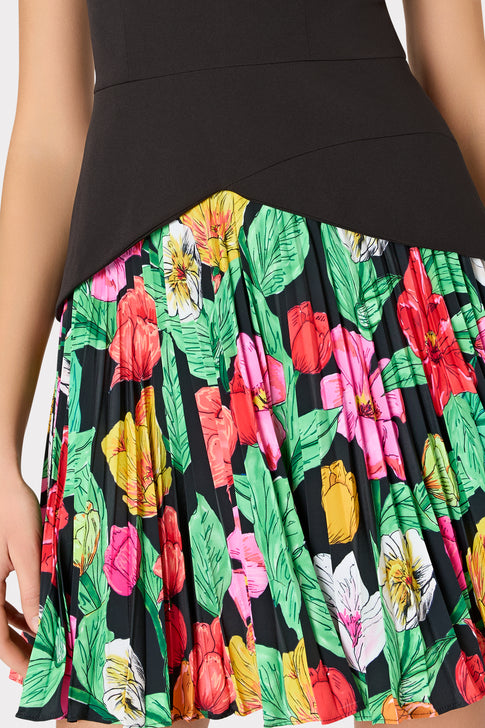 Haddy Tulip Rosette Pleated Mini Dress Black Multi Image 3 of 4