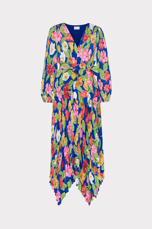 Liora Tulip Rosette Pleated Dress Royal Blue Multi Image 1 of 4
