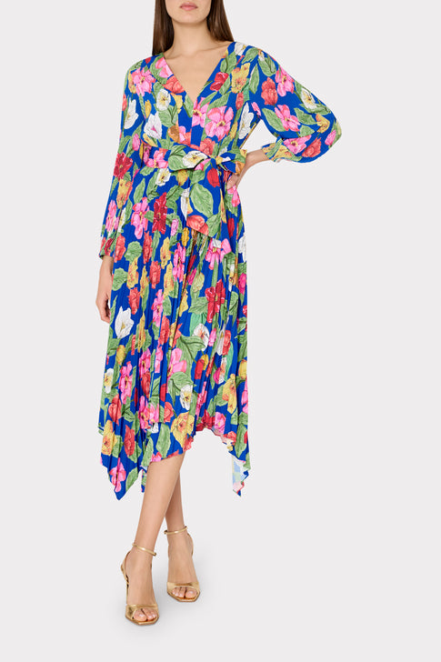 Liora Tulip Rosette Pleated Dress Royal Blue Multi Image 2 of 4