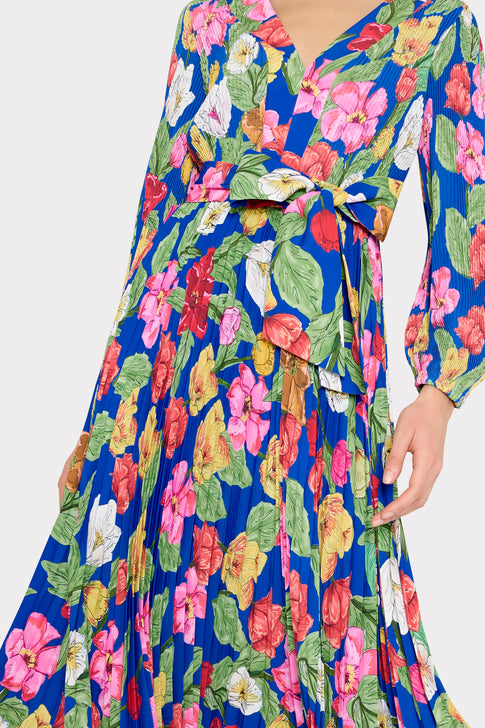 Liora Tulip Rosette Pleated Dress Royal Blue Multi Image 3 of 4