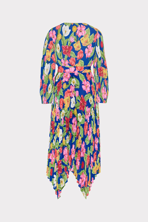 Liora Tulip Rosette Pleated Dress Royal Blue Multi Image 4 of 4