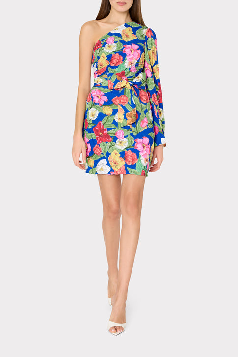 Linden Tulip Rosette Pleated Dress Royal Blue Multi Image 3 of 8