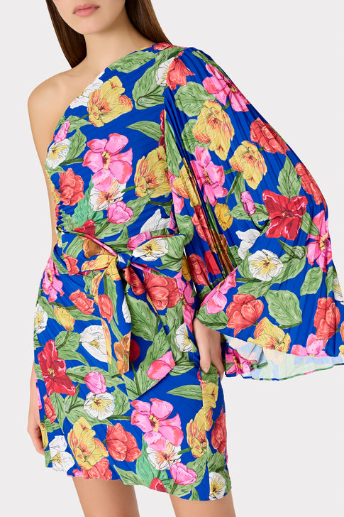 Linden Tulip Rosette Pleated Dress Royal Blue Multi Image 4 of 8