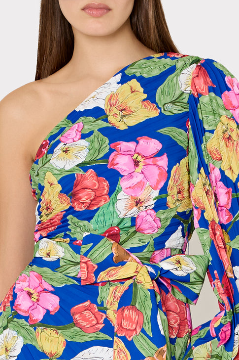 Linden Tulip Rosette Pleated Dress Royal Blue Multi Image 5 of 8