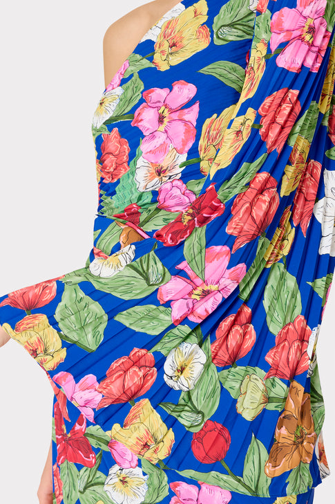Linden Tulip Rosette Pleated Dress Royal Blue Multi Image 6 of 8