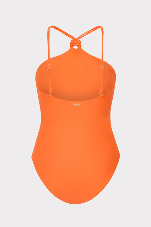 Orange Designer Swimsuit with Unique Rope Neckline - Interior Detail View | MILLY