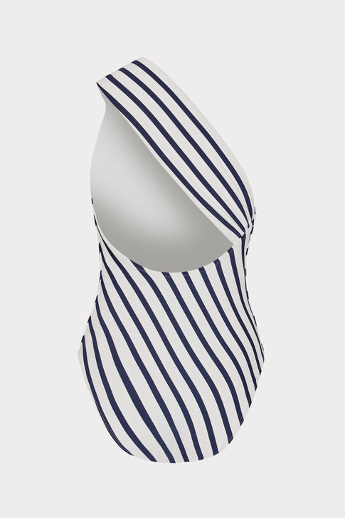 Nautical Stripe One Shoulder One Piece Navy/White Image 4 of 4
