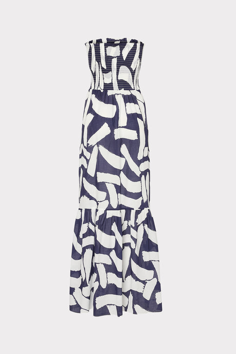 Olen Graphic Brushstroke Strapless Maxi Dress Navy/Ecru Image 4 of 4