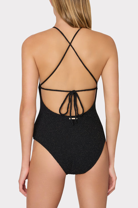 Cannes Beaded Strap One Piece Black/Gold Image 3 of 4