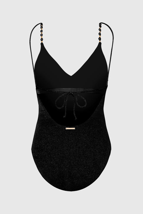 Cannes Beaded Strap One Piece Black/Gold Image 4 of 4
