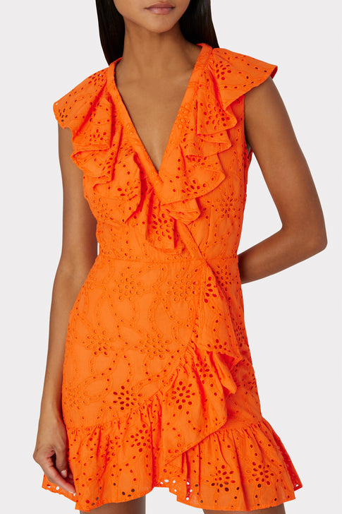 Novi Eyelet Wrap Dress Tangerine Image 3 of 4