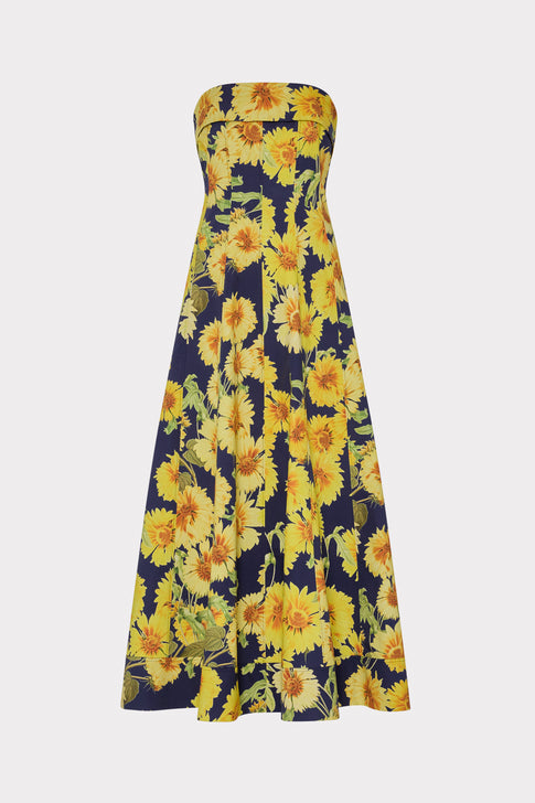Palmer Sunflower Poplin Strapless Maxi Dress Navy Multi Image 1 of 4