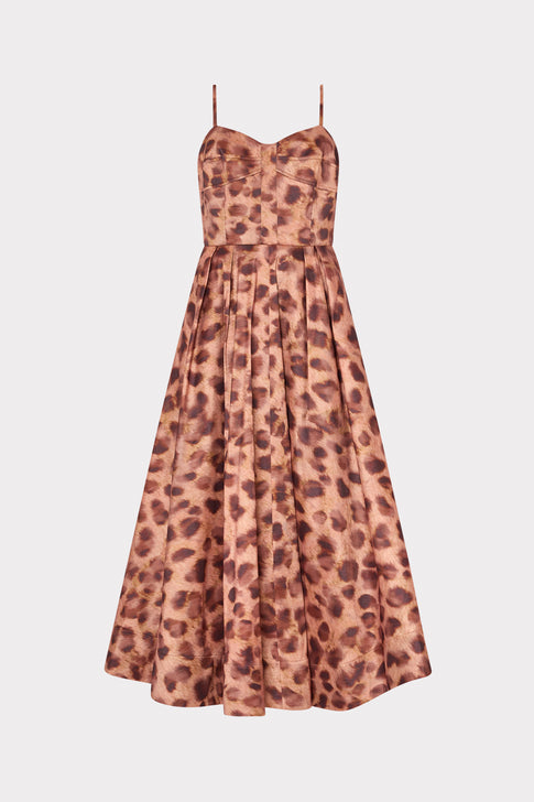 Queen Leopard Print Taffeta Bustier Dress Brown Multi Image 1 of 4