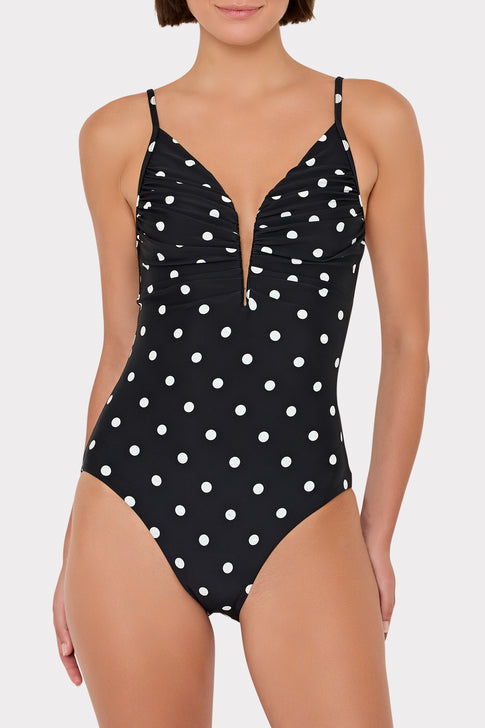 Black Polka Dot One Piece Swimsuit - On Model Front | MILLY