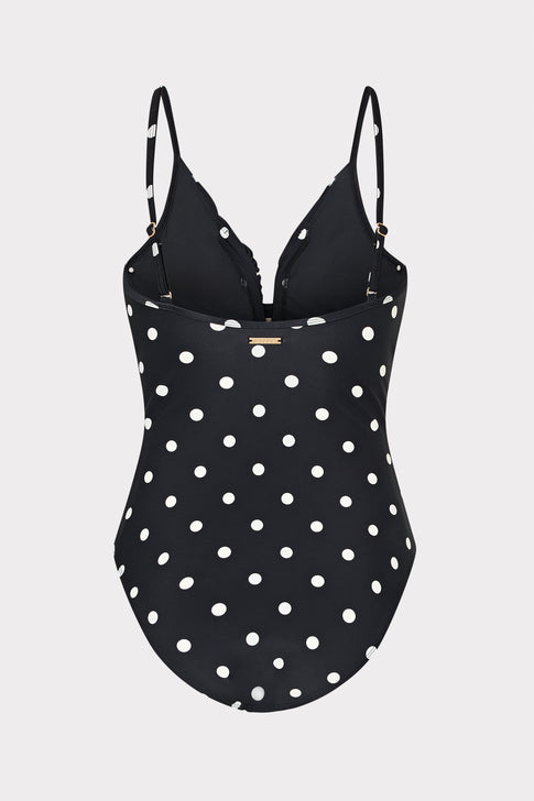 Black Polka Dot V-Wire Swimsuit - Flat Lay Detail | MILLY