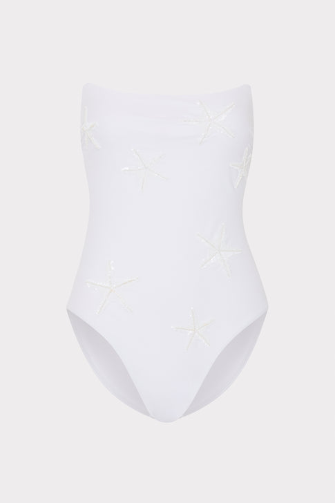 White Sequin Strapless One Piece Swimsuit - Flat Lay | MILLY