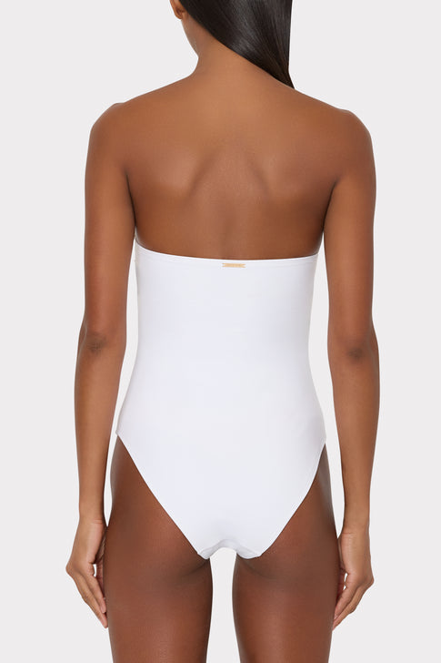 White strapless one piece swimsuit worn by model - Back View | MILLY