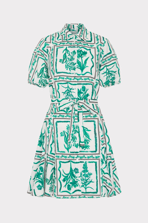 Juni Green White Floral Print Poplin Dress - Front View | MILLY