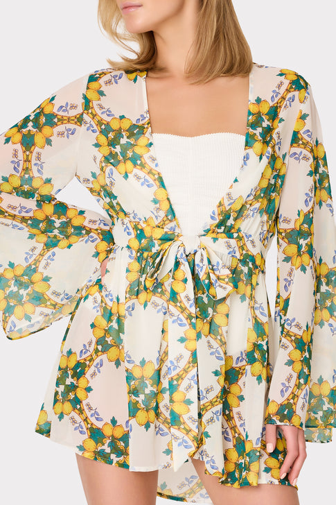 Lemon Tile Print Kimono Style Coverup - Detail View Resort | MILLY