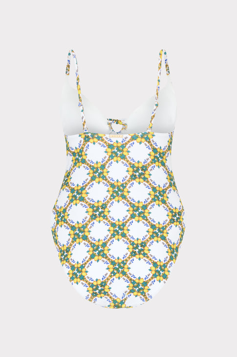 White Multi Lemon Tile One-Piece with Ring Hardware - Flat Lay Detail | MILLY