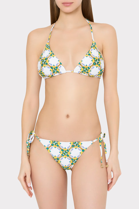 White Multi Lemon Tile Bikini Set - Front On-Model, Elegant Resort Swimwear | MILLY