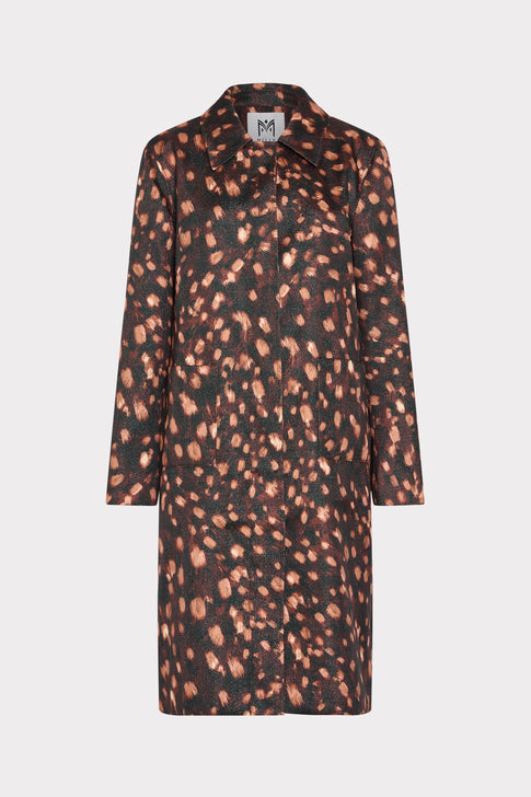 Brown Black Leopard Jacquard Coat - Front Flat View | MILLY