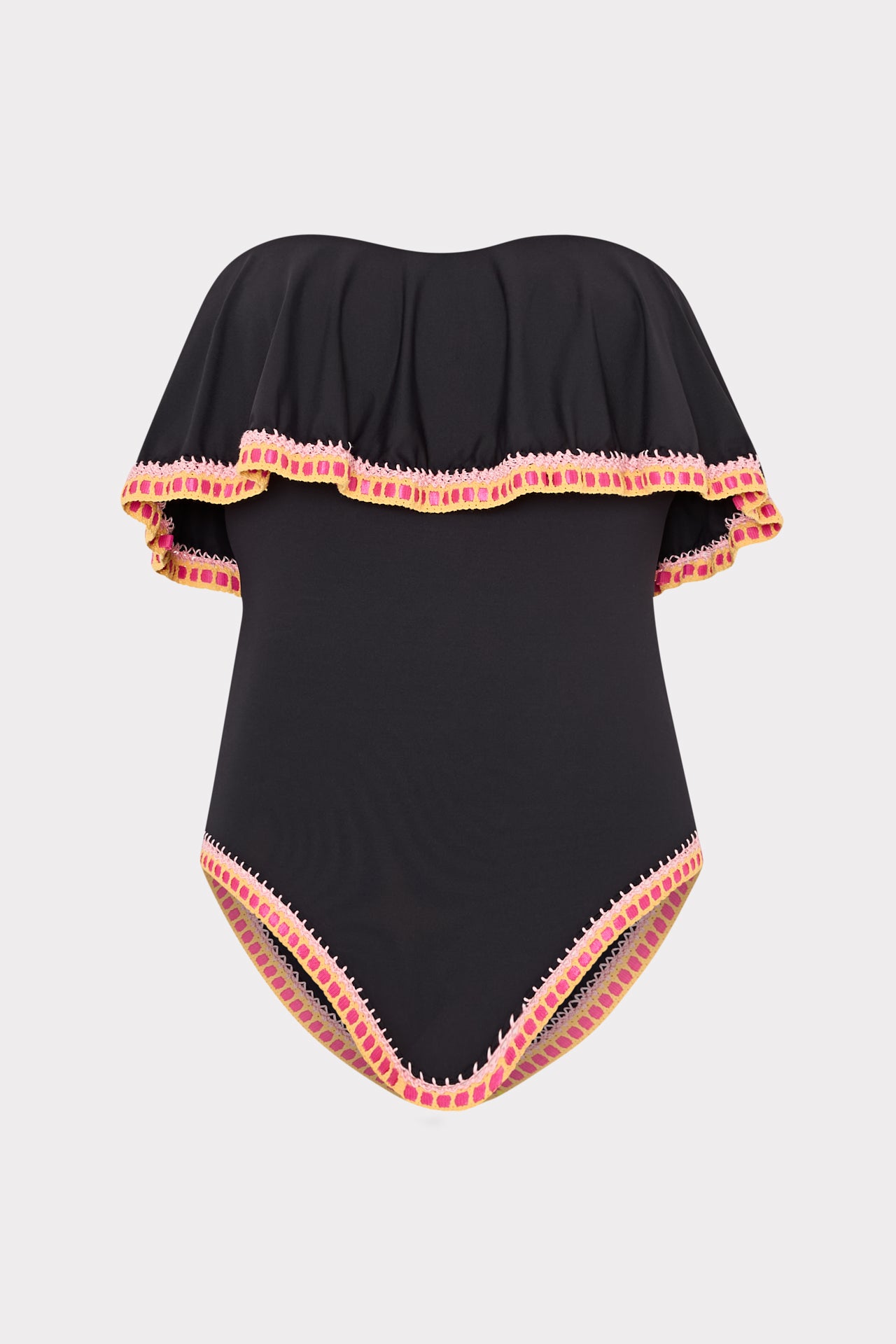 Strapless Crochet Ruffle One Piece in Black Multi | MILLY
