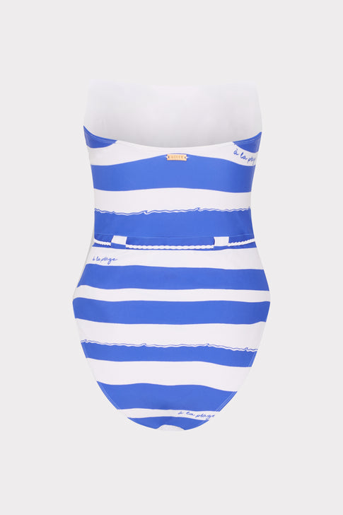 Blue and white striped A La Plage one piece with rope belt - Strapless Flat Lay | MILLY