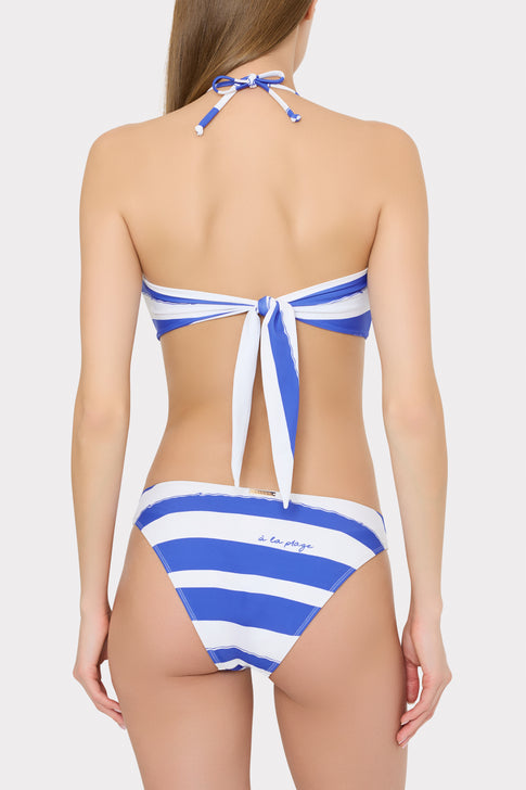 Blue White Striped Bikini Top - Halter Neck Back View | MILLY