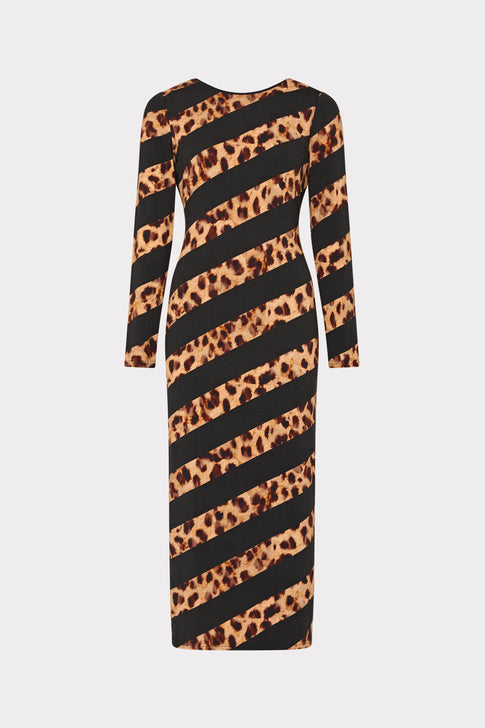 Leopard Stripe Jersey Midi Dress Black/Brown Multi Image 1 of 4