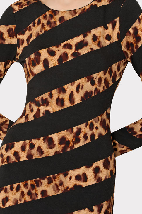 Leopard Stripe Jersey Midi Dress Black/Brown Multi Image 3 of 4