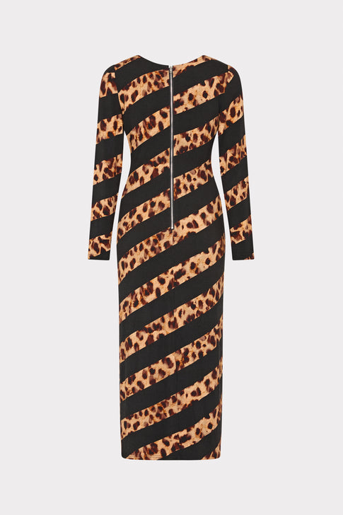 Leopard Stripe Jersey Midi Dress Black/Brown Multi Image 4 of 4
