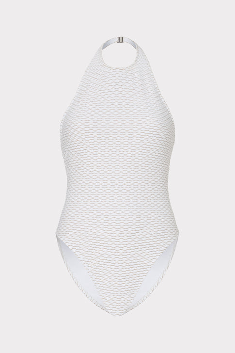 Jackie Textured Waves Halter One Piece White Image 1 of 4