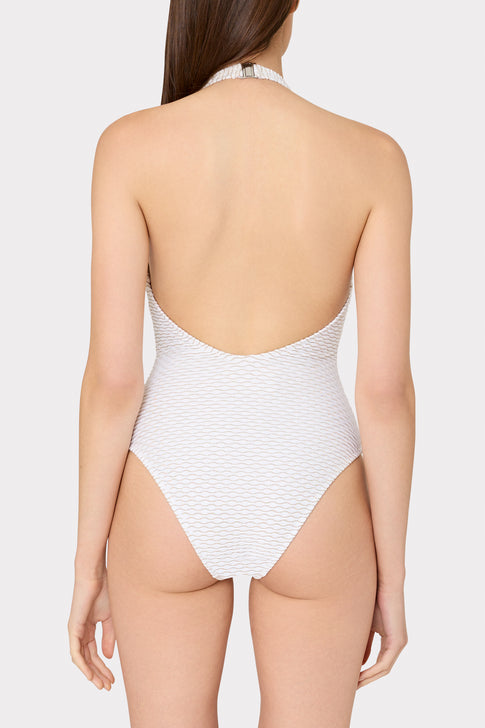 Jackie Textured Waves Halter One Piece White Image 3 of 4