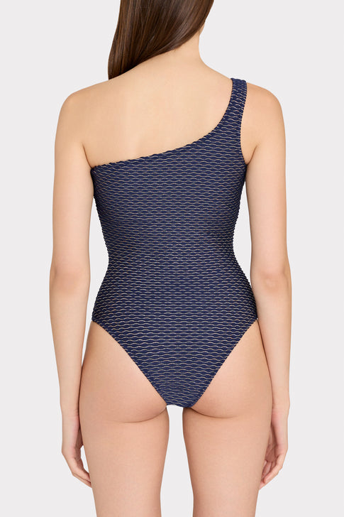 Joni Textured Waves One Shoulder One Piece Navy Image 3 of 4