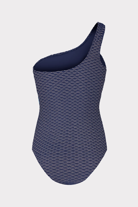 Joni Textured Waves One Shoulder One Piece Navy Image 4 of 4