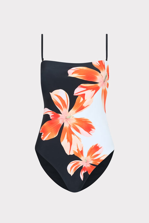 MILLY Tropical Flame Bandeau One-Piece with Removable Straps - Flat Lay Detail | MILLY
