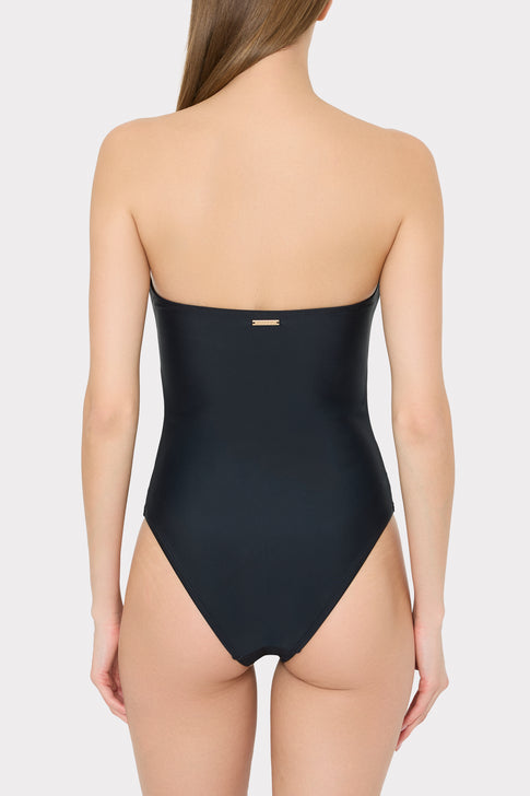 MILLY Tropical Flame Strapless One-Piece Swimsuit on Model - Back View | MILLY