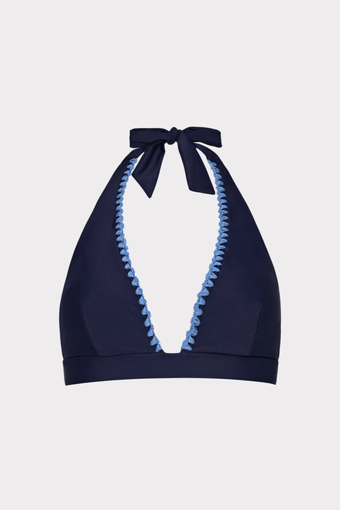Crochet Stitch Halter Bikini Top Navy/Blue Image 1 of 4