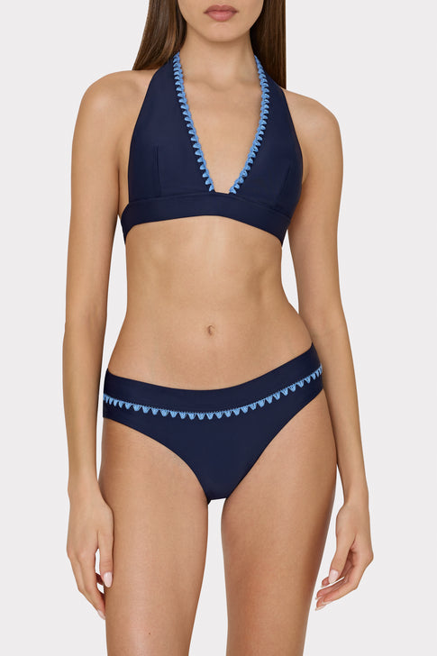 Crochet Stitch Halter Bikini Top Navy/Blue Image 2 of 4