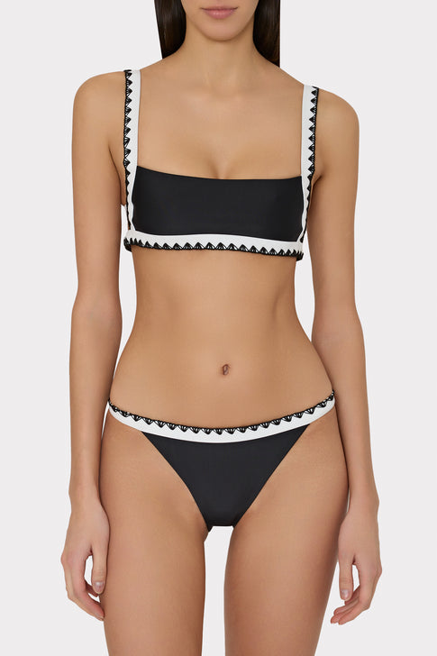 Crochet Stitch Square Neck Bikini Top Black/White Image 2 of 5
