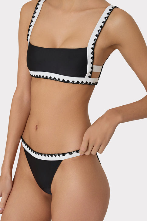 Crochet Stitch Square Neck Bikini Top Black/White Image 3 of 5