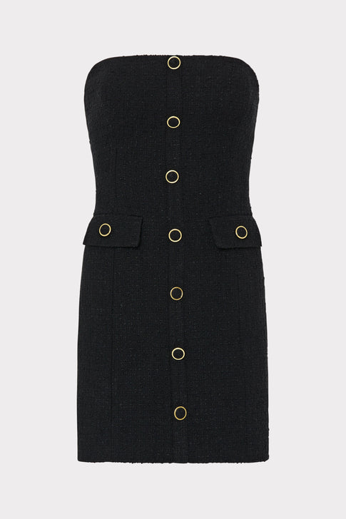 Chanel black white boucle tweet sleeveless mini dress