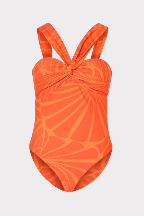 Orange Multi Betsy Abstract Kai Print Bandeau One Piece - Flat Lay | MILLY