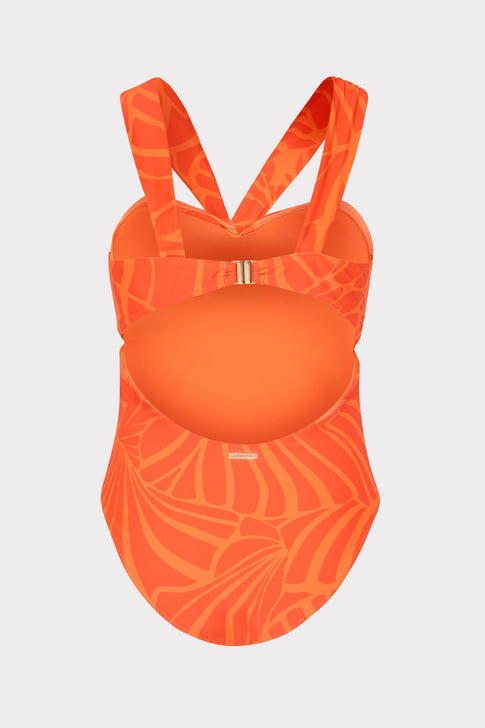 orange abstract print bandeau ruched bodycon dress PLT Orange Abstract Print Bandeau Ruched Bodycon